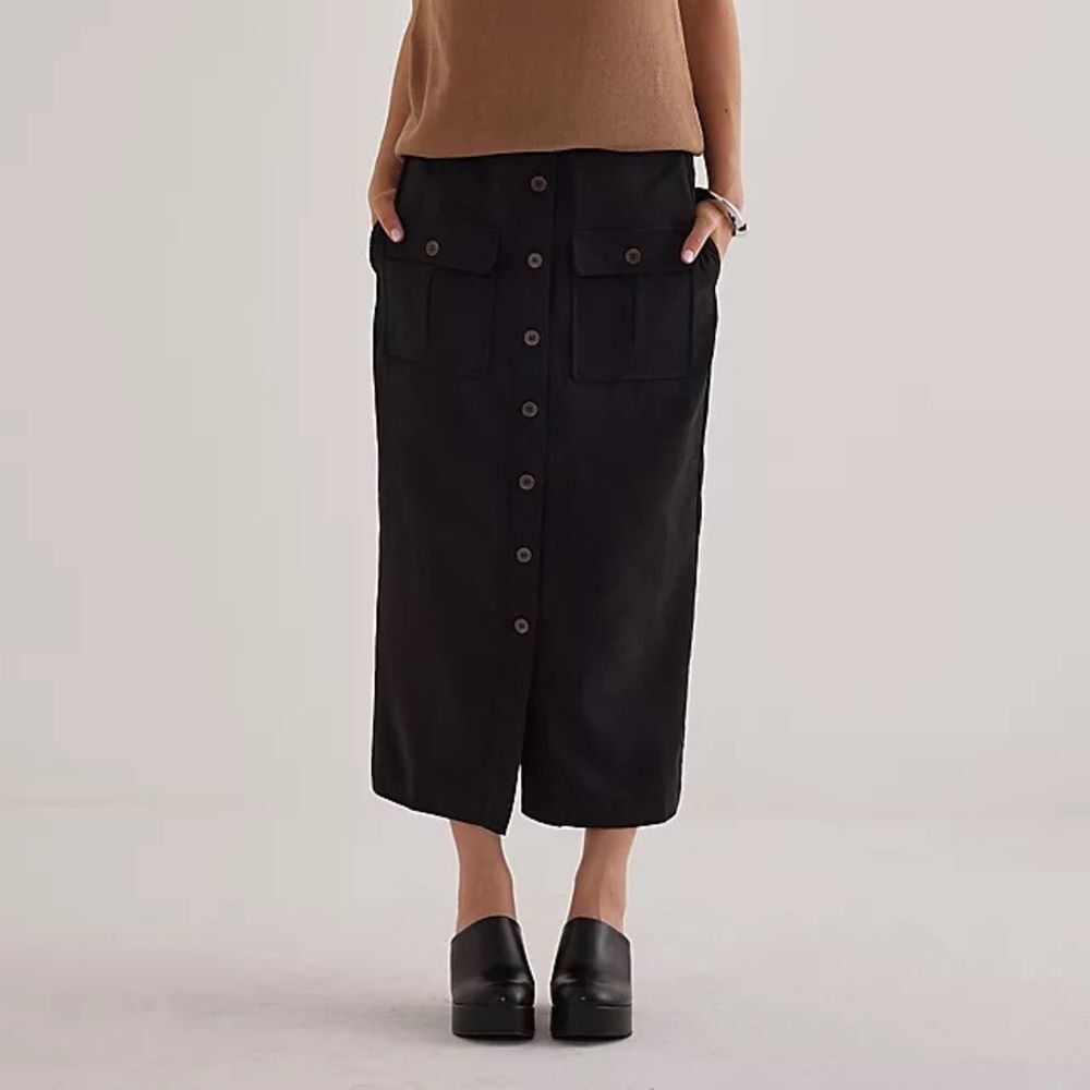Anthropologie Black Cargo Midi Maxi Skirt Sunday in Brooklyn Large Petite